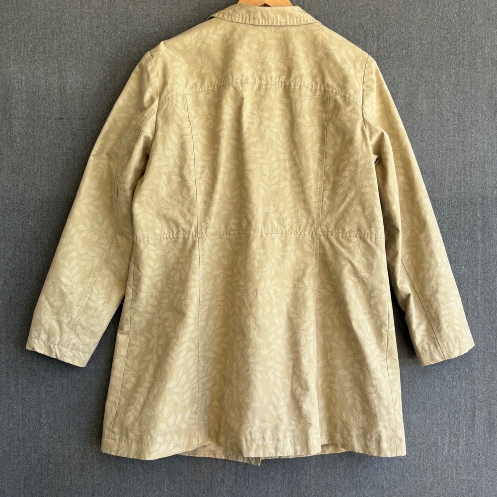 Eddie Bauer Trench Coat Womens XL Tan Excellent Leaf Print Cotton Nylon Jacket - Picture 2 of 9